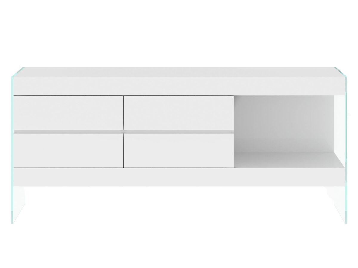 Biała Komoda Wysoki Połysk Szklane Nogi – Tribeca