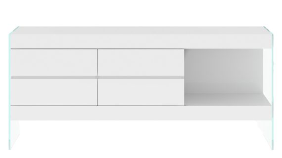 Biała Komoda Wysoki Połysk Szklane Nogi – Tribeca