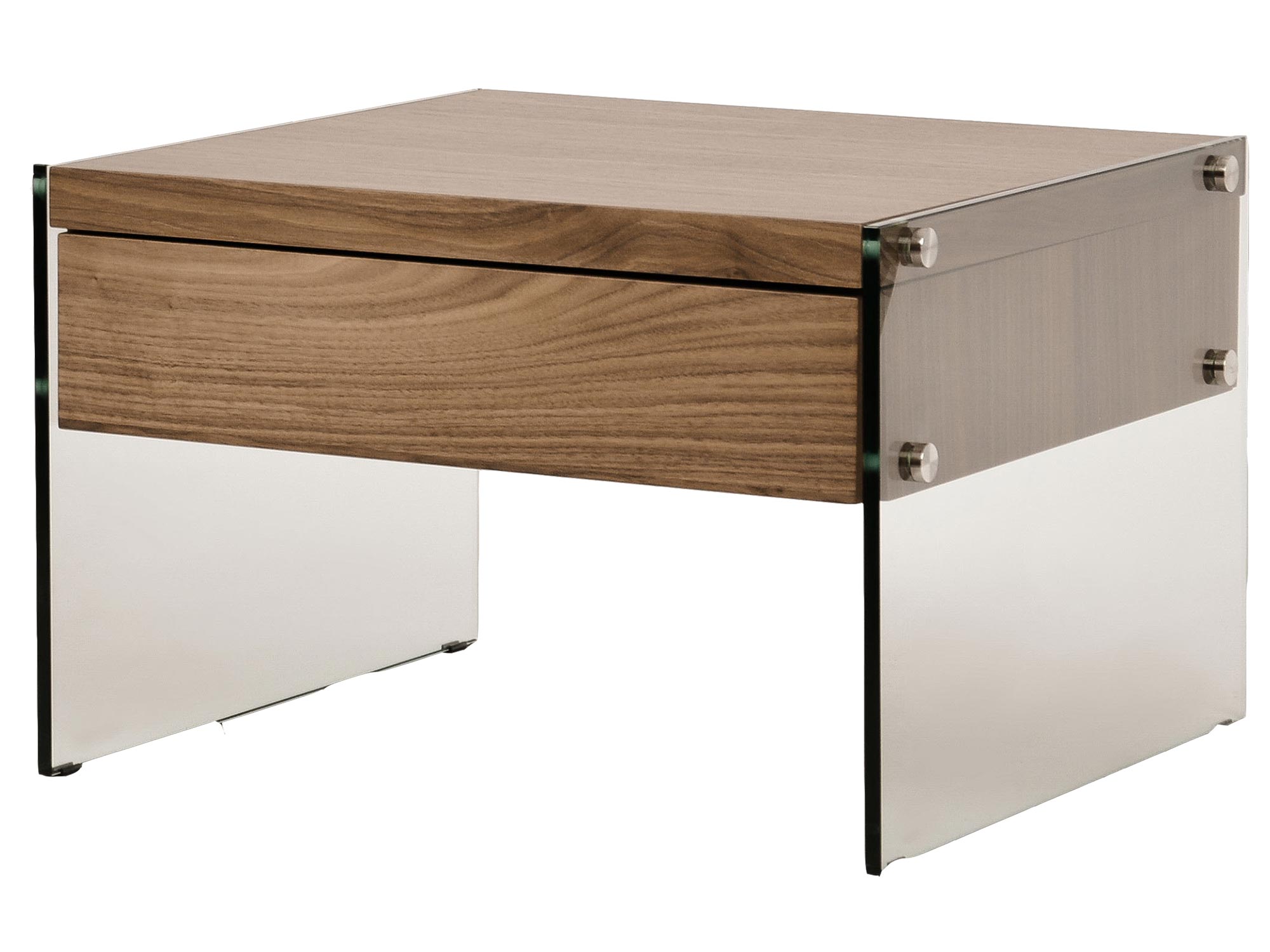 Stolik lub biurko z blatem drewnianym i szklanymi bokami w minimalistycznym stylu