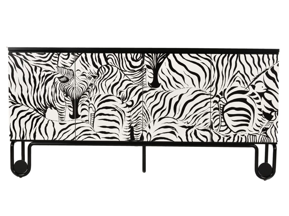 Czarna Komoda Ręcznie Malowany Wzór Zebry – Eleganza