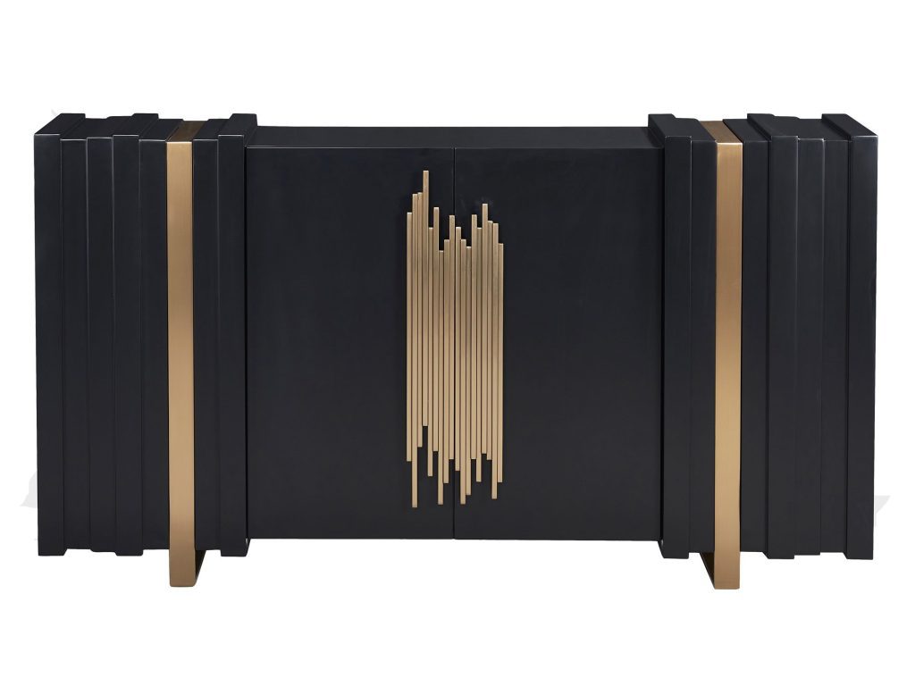 Czarna Komoda Złote Uchwyty 3D Wykończenie – Eleganza