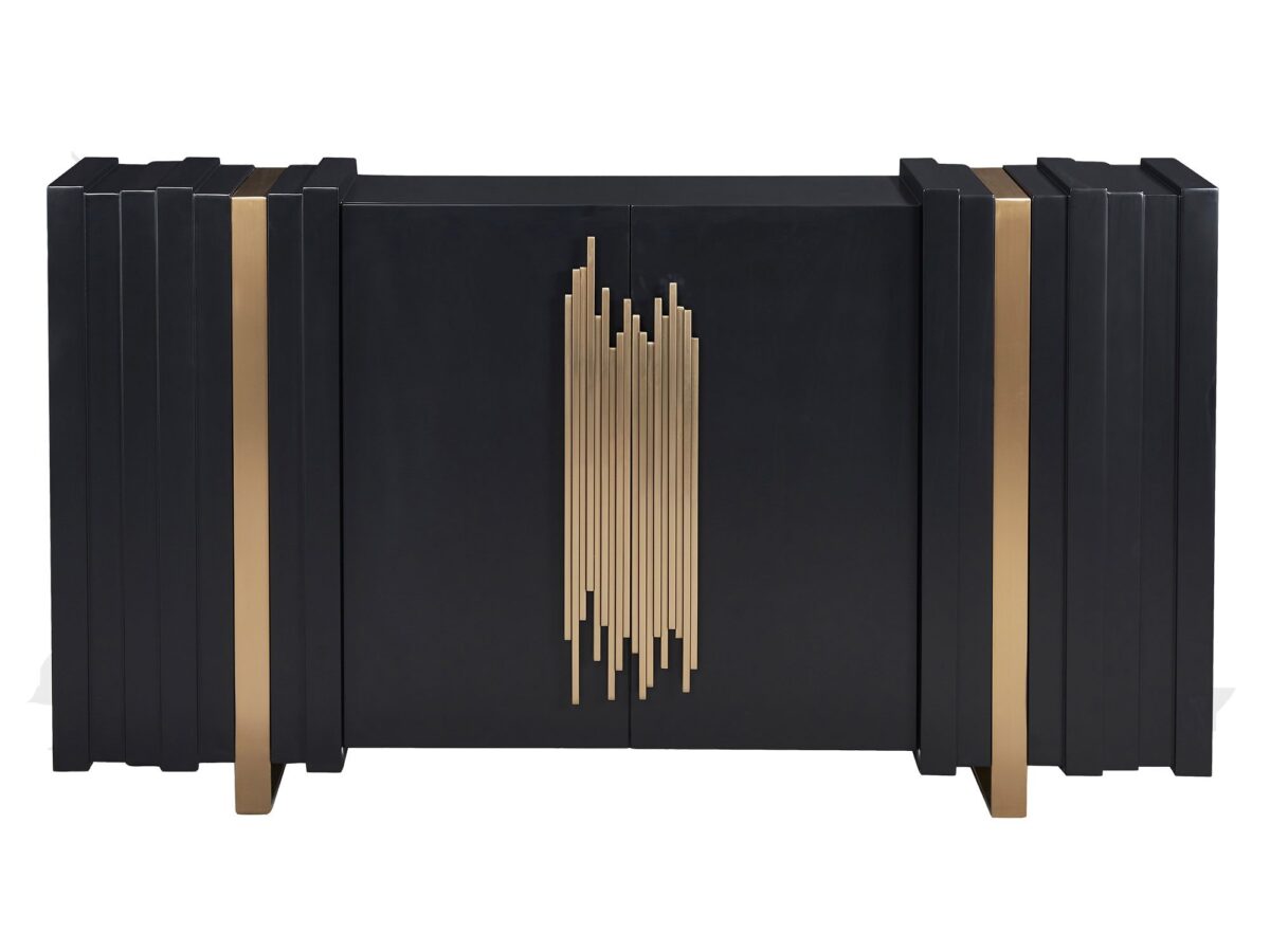 Czarna Komoda Złote Uchwyty 3D Wykończenie – Eleganza