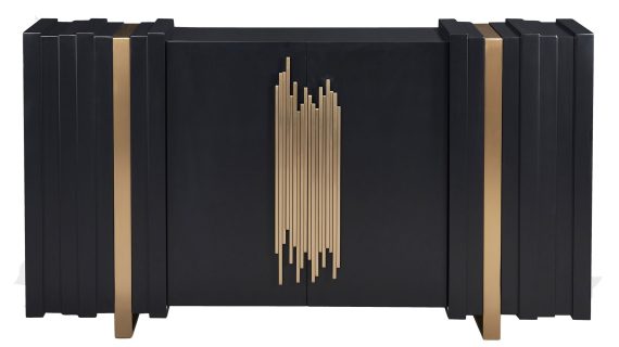 Czarna Komoda Złote Uchwyty 3D Wykończenie – Eleganza