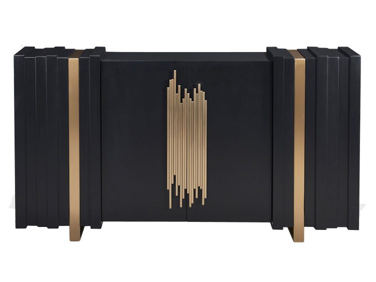 Czarna komoda ze stylowymi frontami