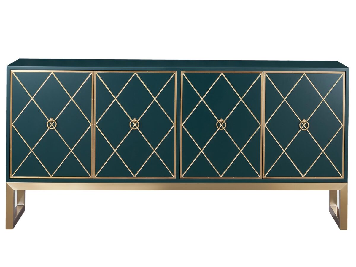 Butelkowozielona Komoda Złoty Wzór i Nóżki – Eleganza