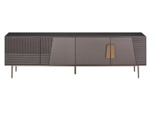 RTV Komoda Grafitowa Ryflowane Fronty Złote Nóżki – Eleganza