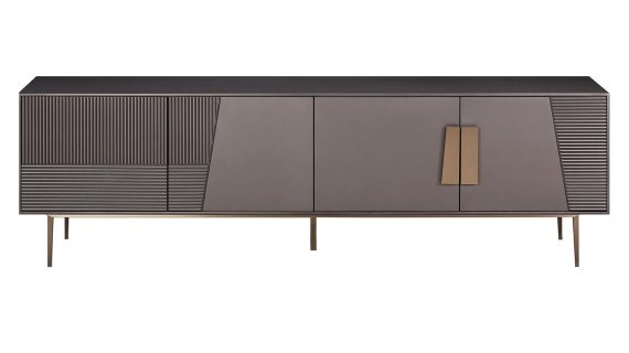 RTV Komoda Grafitowa Ryflowane Fronty Złote Nóżki – Eleganza