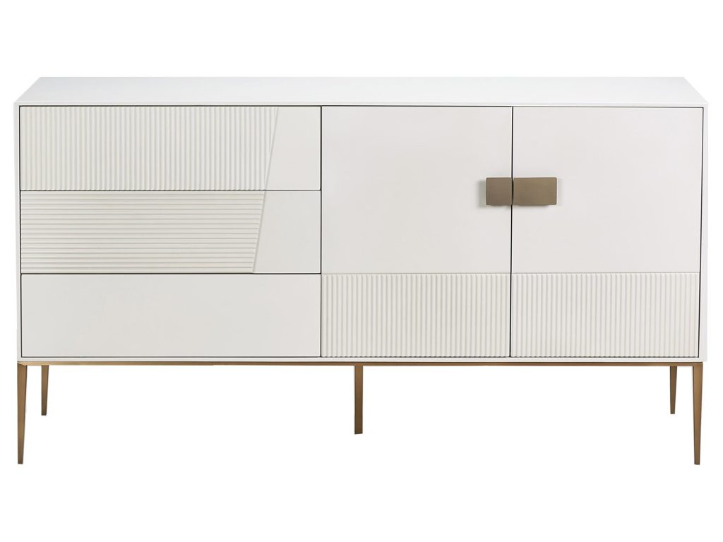 Komoda Złamana Biel Gładkie Fronty Złote Nóżki – Eleganza
