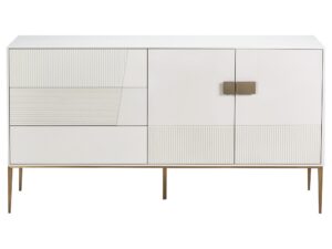 Komoda Złamana Biel Gładkie Fronty Złote Nóżki – Eleganza