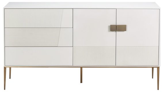 Komoda Złamana Biel Gładkie Fronty Złote Nóżki – Eleganza