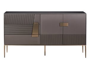 RTV Komoda Ciemny Grafit Złote Nóżki Ryflowane Fronty – Eleganza