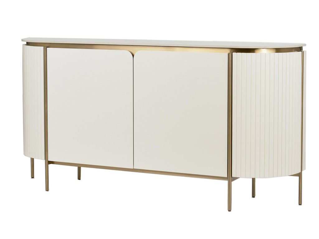 Komoda Marmurowy Blat Ryflowane Drewno – Eleganza