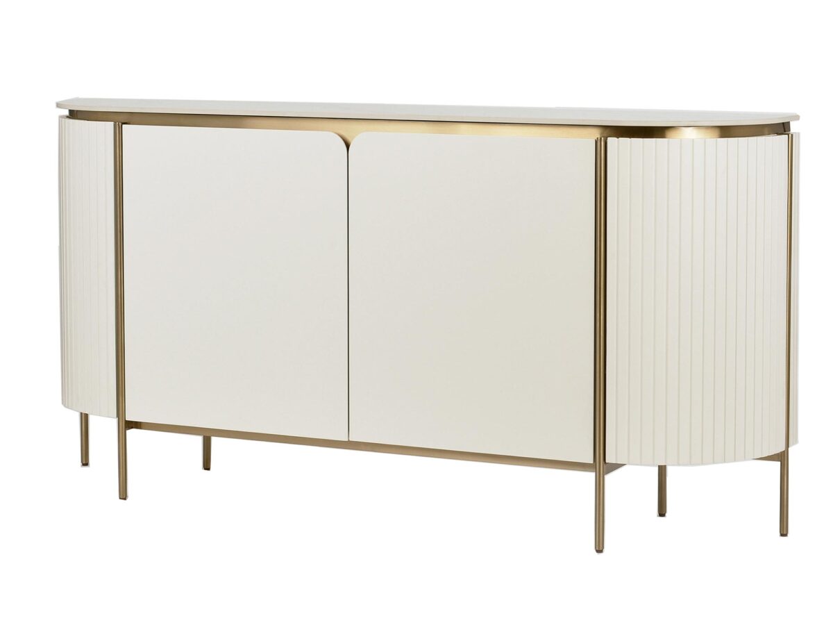 Komoda Marmurowy Blat Ryflowane Drewno – Eleganza