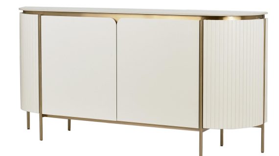 Komoda Marmurowy Blat Ryflowane Drewno – Eleganza