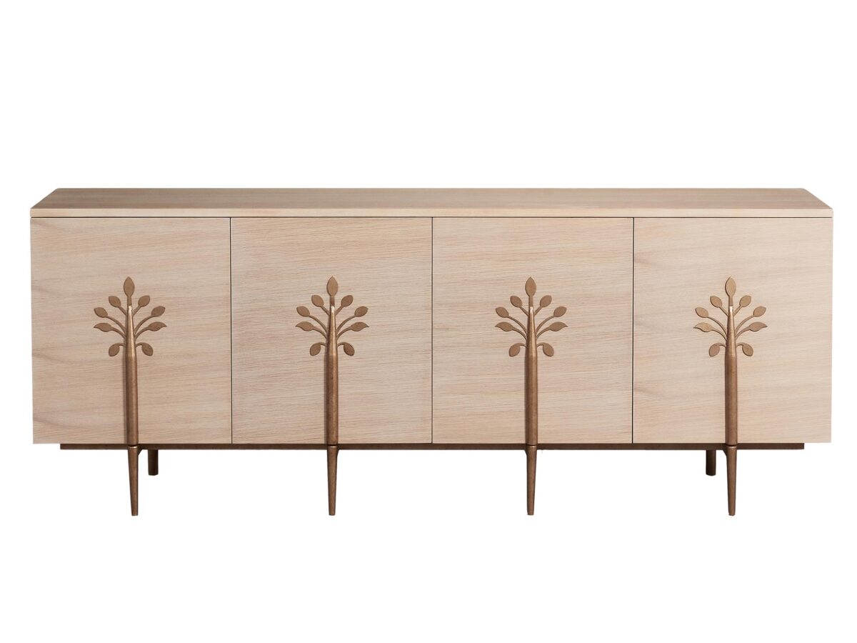 Komoda Biały Dąb Złote Nogi Liście Art Deco – Eleganza