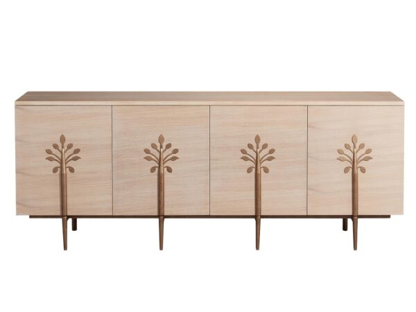 Designerska komoda w stylu vintage z ozdobnymi frontami z drewna