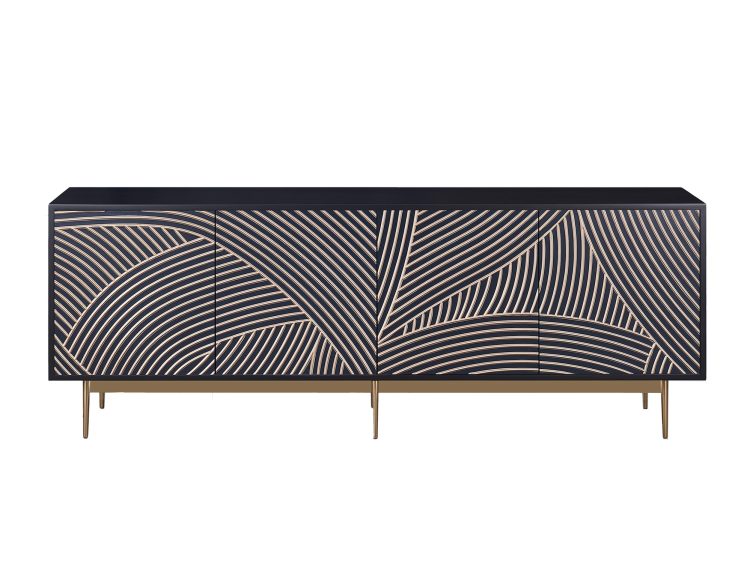 Komoda nowoczesna w odcieniu zieleni z frontami w złoty geometryczny wzór