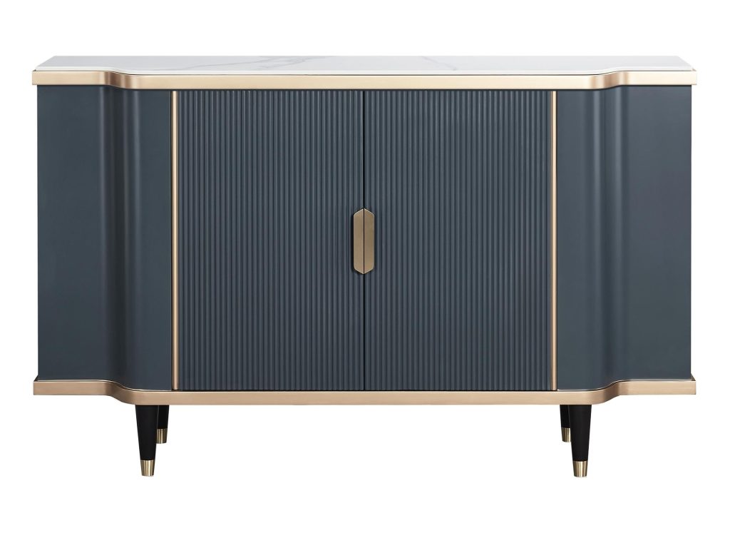 Grafitowa Komoda Marmurowy Blat Złote Akcenty – Eleganza