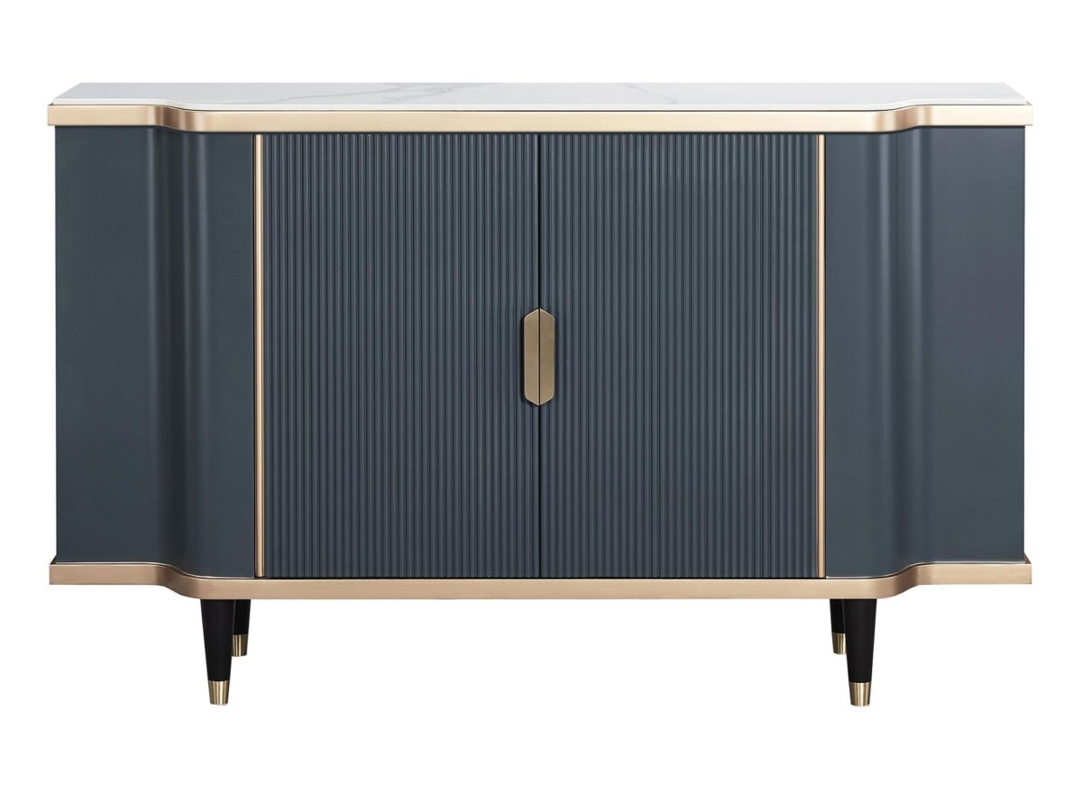 Grafitowa Komoda Marmurowy Blat Złote Akcenty – Eleganza