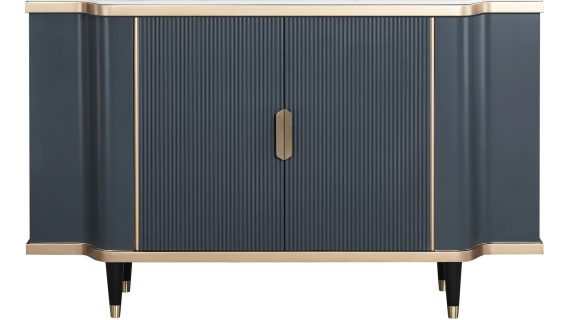 Grafitowa Komoda Marmurowy Blat Złote Akcenty – Eleganza