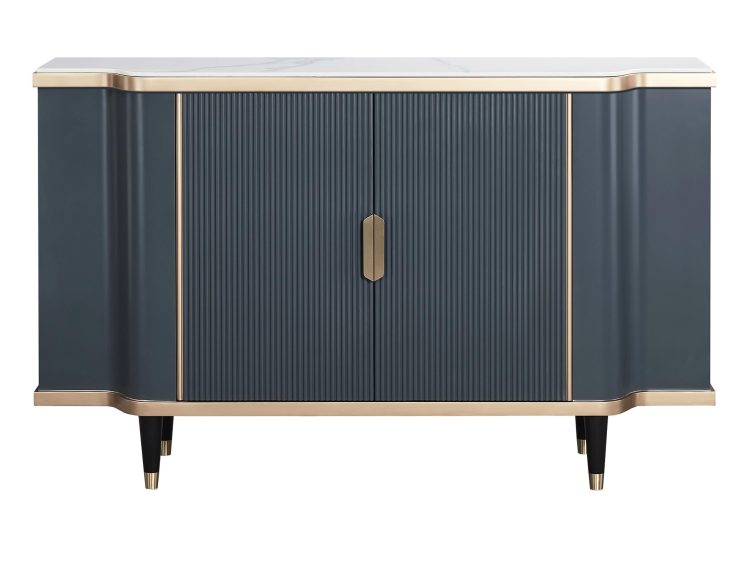 Luksusowa komoda glamour w odcieniu ciemnoniebieskim z ryflowanymi frontami