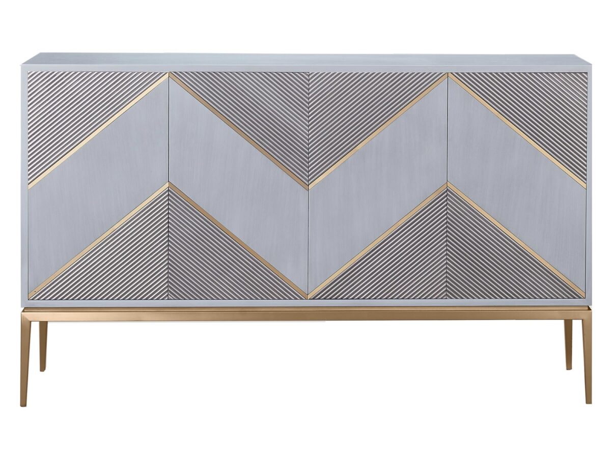 Szara Komoda Ryflowane Drewno Złote Akcenty – Eleganza