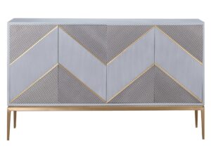 Szara Komoda Ryflowane Drewno Złote Akcenty – Eleganza