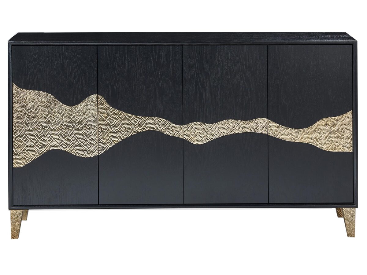 Czarna Komoda Złote Akcenty Parametryczny Wzór – Eleganza