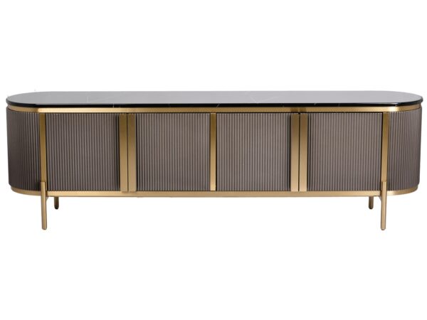 Stylowa komoda z ryflowanymi frontami i blatem z jasnego marmuru