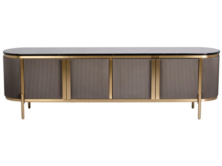 Stylowa komoda z ryflowanymi frontami i blatem z jasnego marmuru