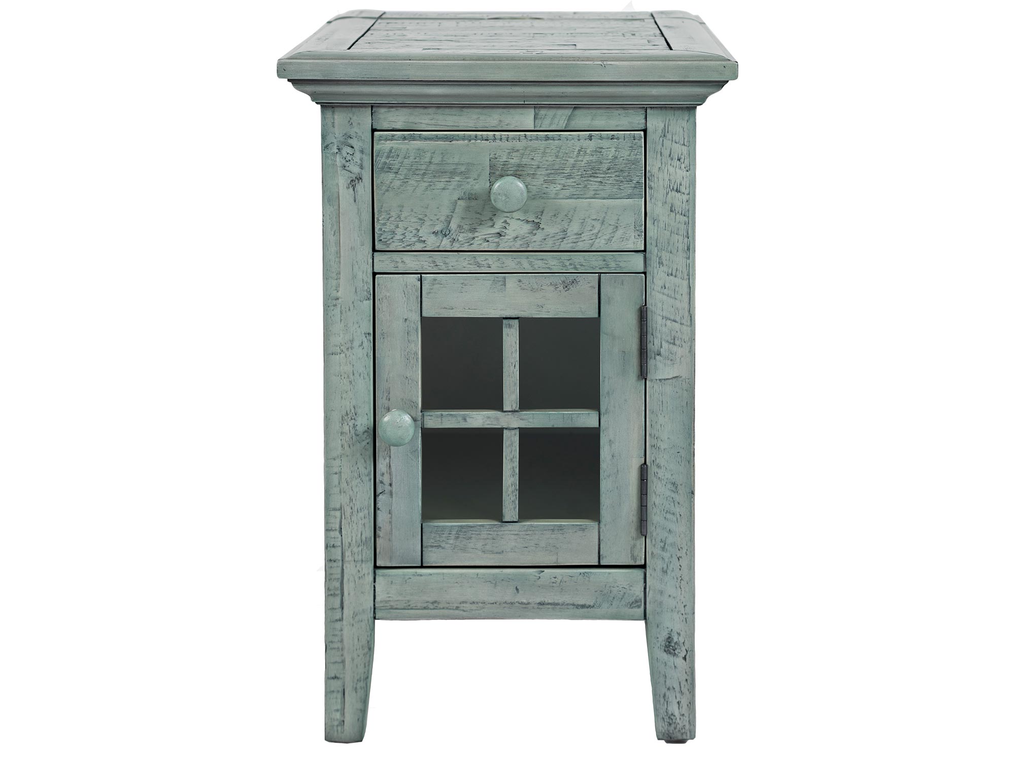 Szafka nocna w kolorze turkusowym z drzwiczkami i szufladą Szafka nocna w kolorze turkusowym z drzwiczkami i szufladą