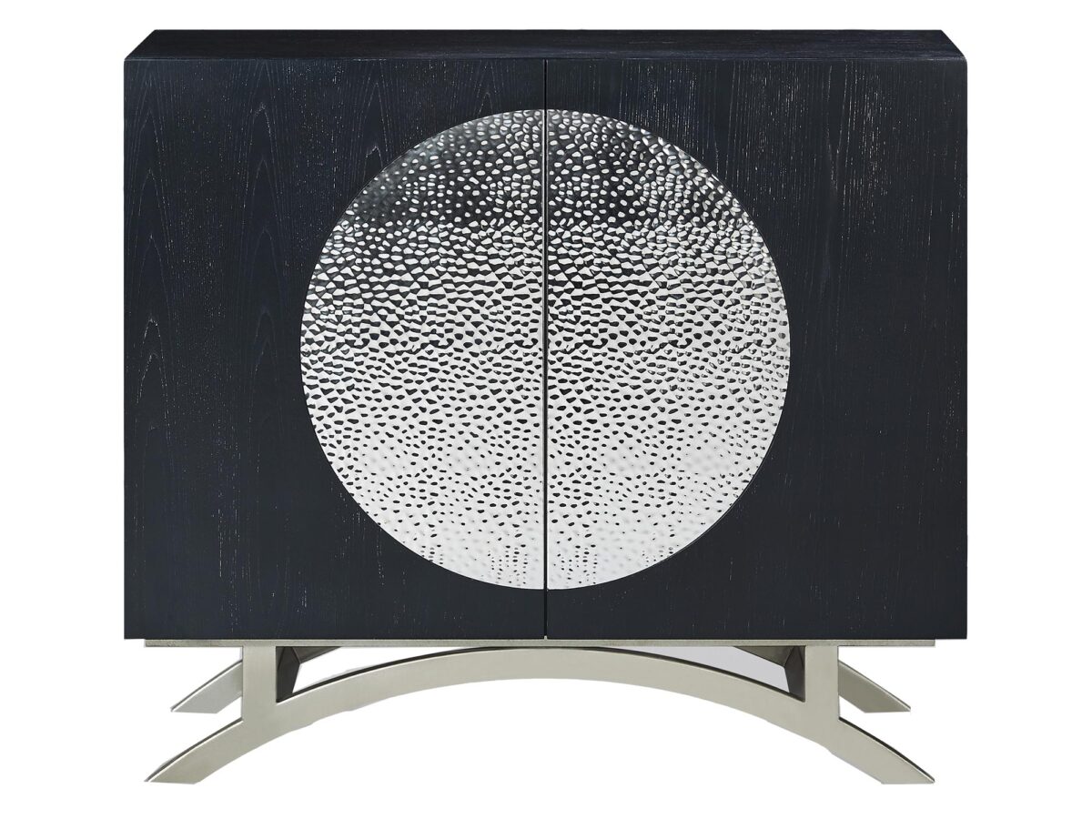 Czarna Komoda Chromowane Nogi Wzór Koła – Eleganza
