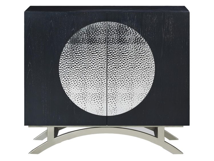 Komoda glamour w kolorze grafitowym z promienistym wzorem i złotymi detalami