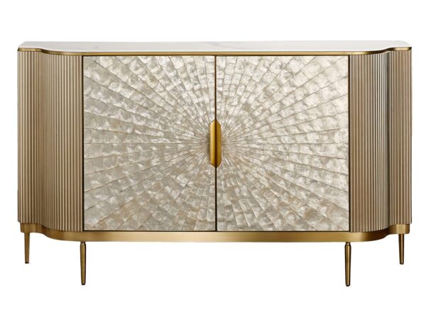 Luksusowa komoda glamour z ryflowanymi frontami i złotym stelażem