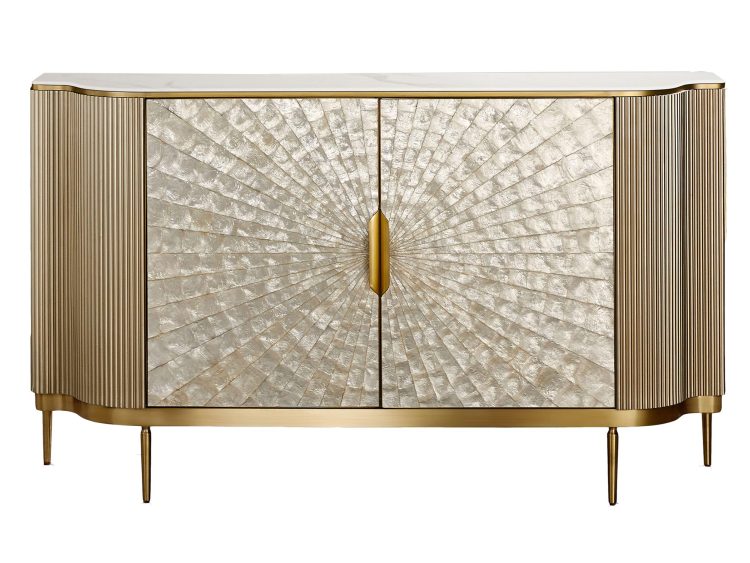 Luksusowa komoda glamour z ryflowanymi frontami i złotym stelażem