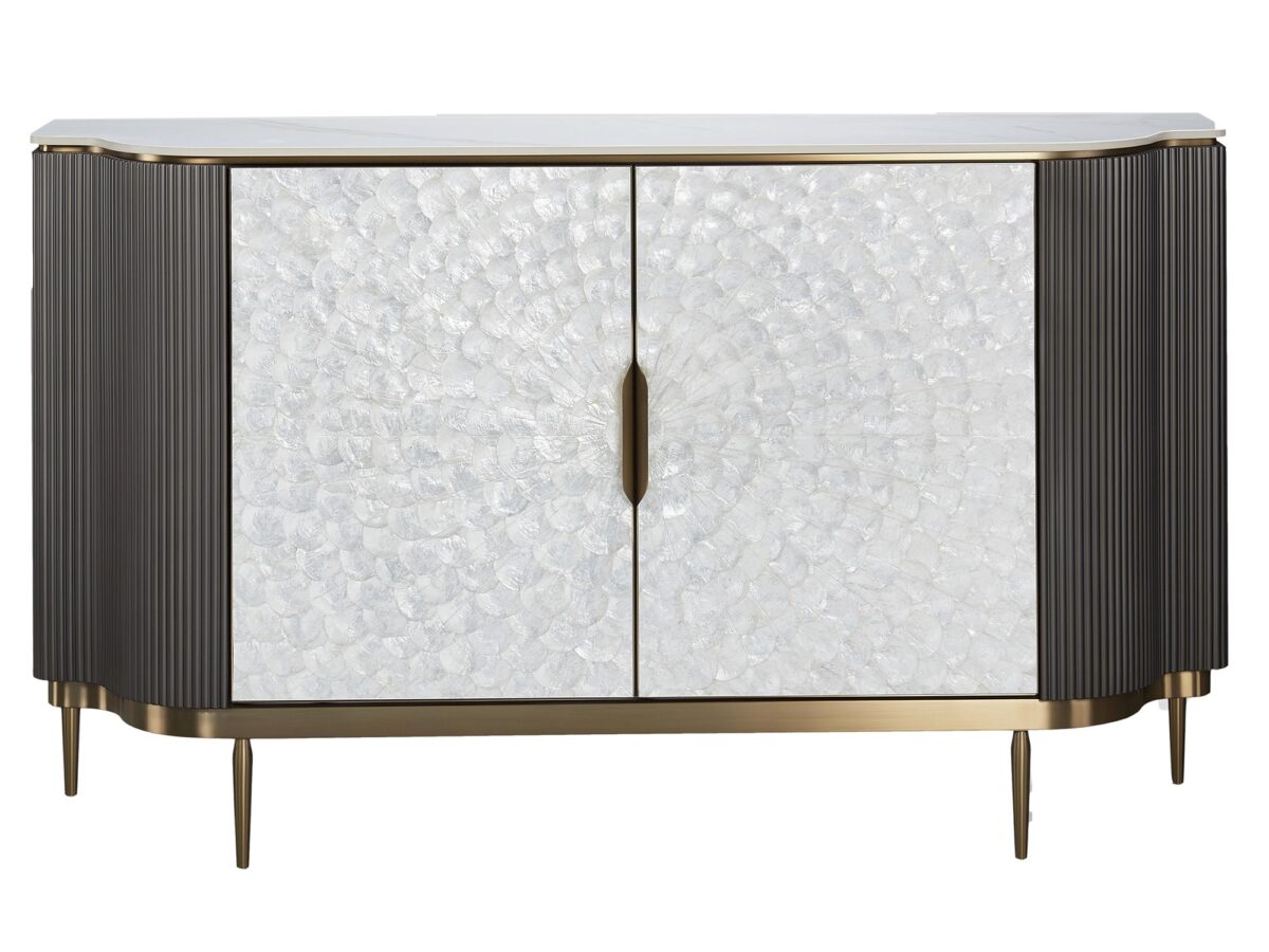 Grafitowa Komoda Muszla Morska Marmurowy Blat – Eleganza