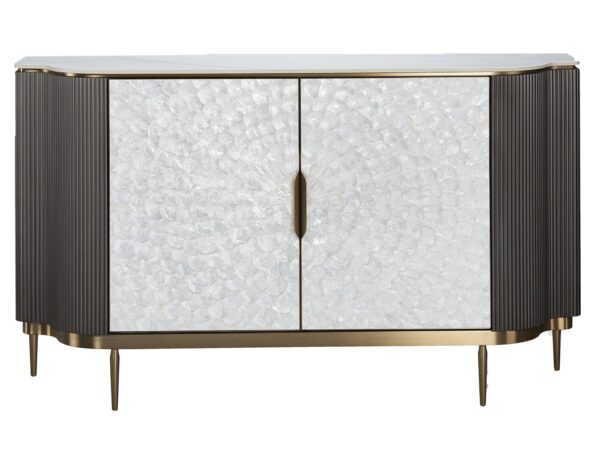 Komoda w czerni z ryflowanymi frontami i drzwiami z masy perłowej