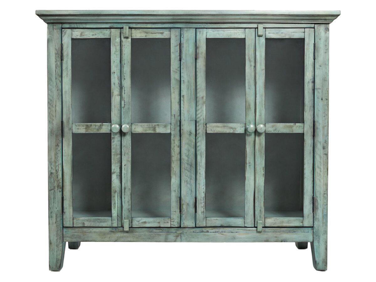 Rustykalna Komoda Turkusowa z Przeszklonymi Drzwiami – Avola