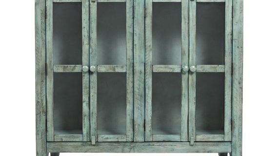 Rustykalna Komoda Turkusowa z Przeszklonymi Drzwiami – Avola