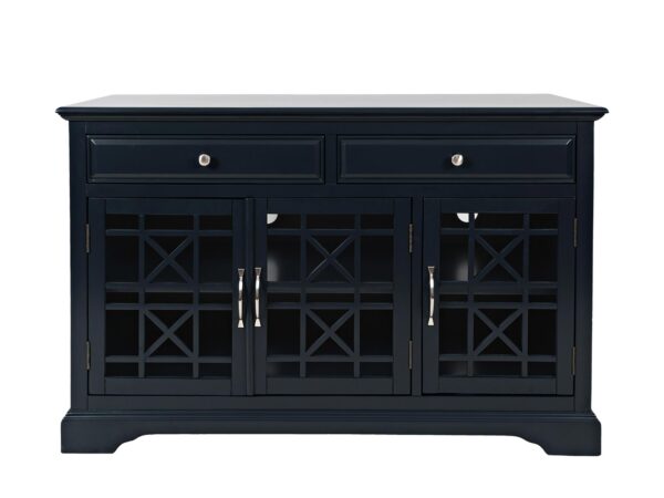 Komoda z otworami na kable i ażurowymi drzwiczkami