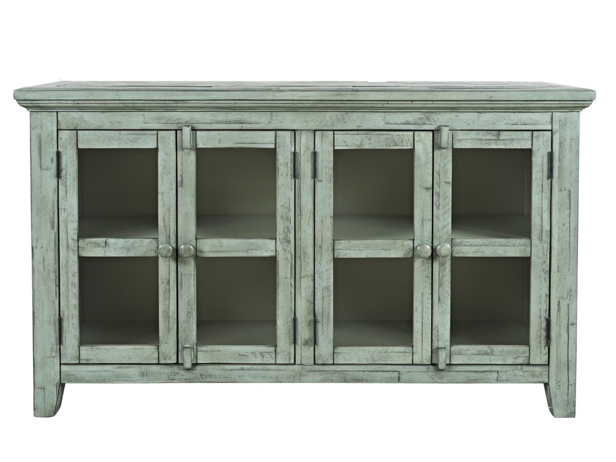 Turkusowo-Miętowa Komoda Rustykalna Przeszklone Drzwi – Avola