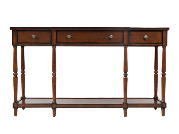 Klasyczna konsola z drewna orzechowego z trzema szufladami