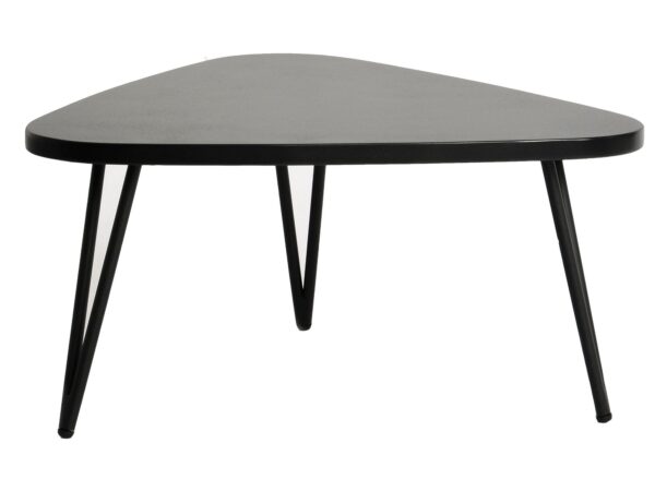 Trójkątny stolik kawowy z czarnymi stalowymi nogami
