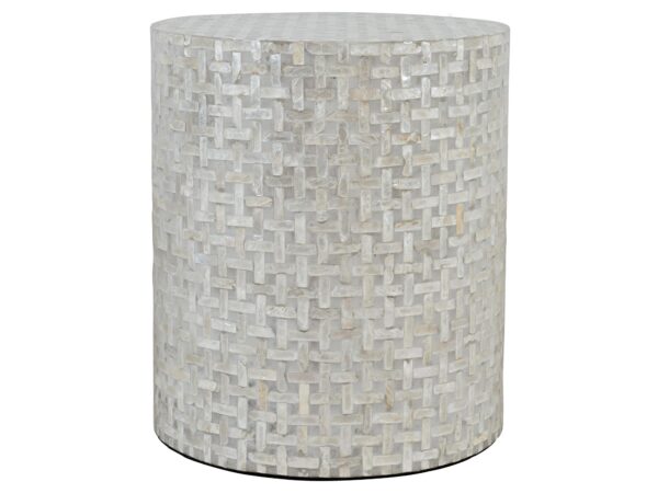 Beżowy stolik okrągły z muszli naturalnej