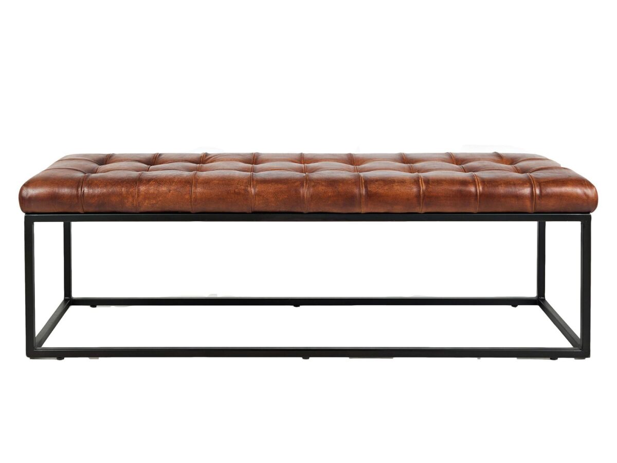 Ławka skórzana rdzawo-brązowa z czarnym stelażem – Avola