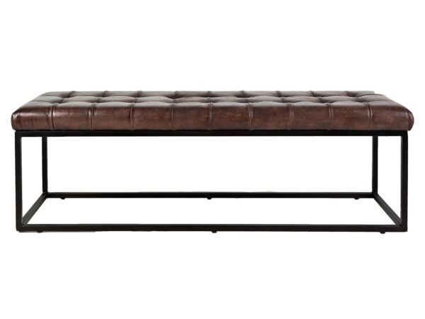 Skórzana ławka z pikowaniem i metalową ramą w stylu loftowym