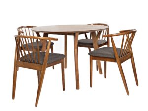 Zestaw Stół 112cm Cztery Krzesła Jasnobrązowe – Avola