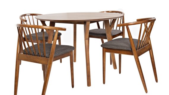 Zestaw Stół 112cm Cztery Krzesła Jasnobrązowe – Avola