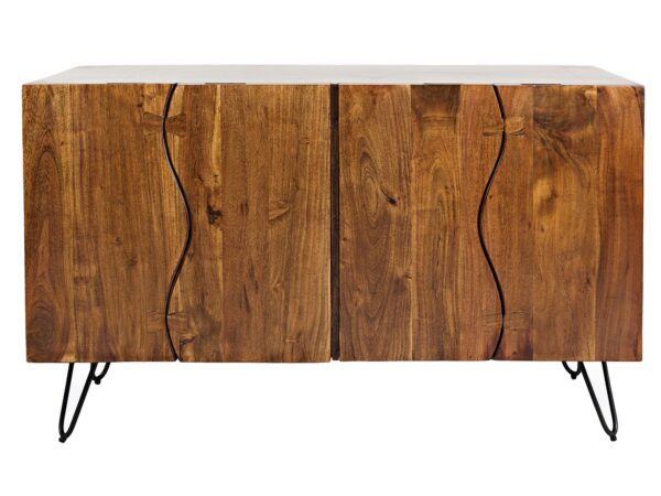 Komoda z litego drewna z naturalnym wykończeniem i drzwiami o nieregularnej linii cięcia