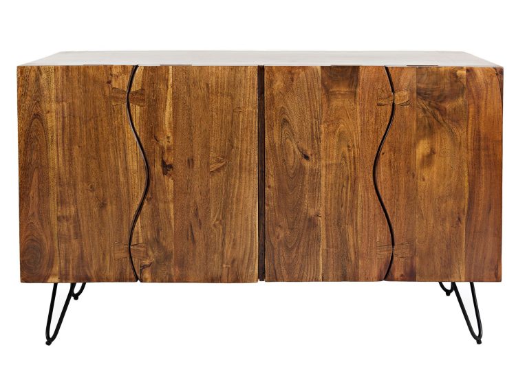 Komoda z litego drewna z naturalnym wykończeniem i drzwiami o nieregularnej linii cięcia